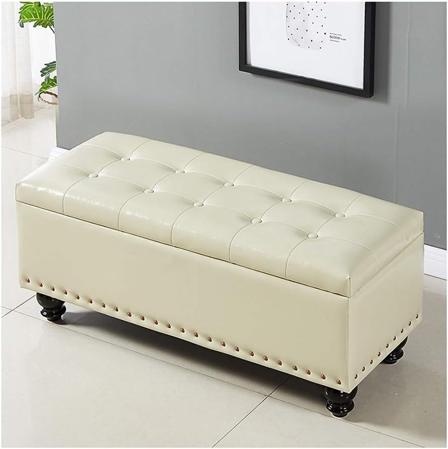 Tabouret de rangement ottoman rectangulaire beige 60 x 40 x 43 cm