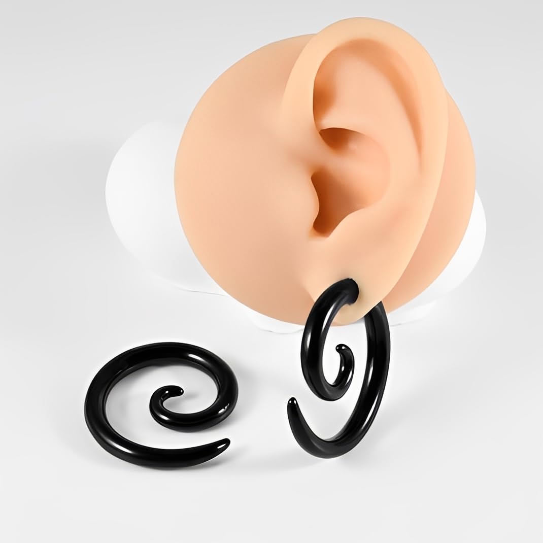 IMINI 2 dilatatori a spirale a forma di lumaca, in acciaio inox, placcati oro/nero, per orecchie allungate, gioielli per piercing per donne e uomini