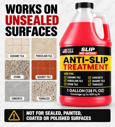 Image of Anti Slip Tile Treatment (4 Gal) Non-Slip Floor Treatment for Grip on Stone, Porcelain & Ceramic. Indoor & Outdoor, Residential & Commercial Slip Prevention, Works Fast for Lasting Traction