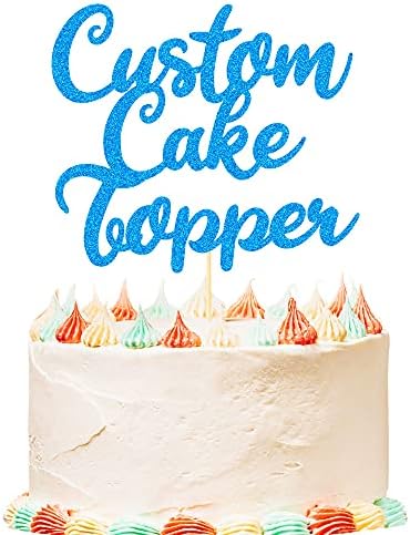 Personalised Birthday Cake Topper Customized Any Word Name Age Party Cake Decoration Double Sided Glitter Card 1st 10th 16th 18th 20th 21st 30th 40th 50th 60th 70th 80th Blue