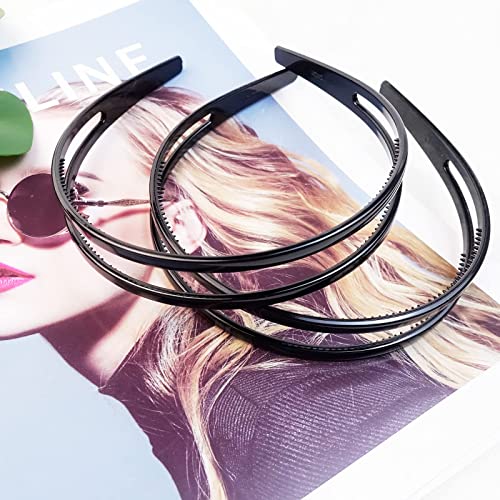 2 Pieces Plastic Headbands For Women Non-Slip Double Row Teeth Comb Headband Non-Slip Hair Hoop Hair Bands With Fine Tooth Simple And Chic Headwear Hair Accessory For Women Girls Decorations (Black) #TOP6