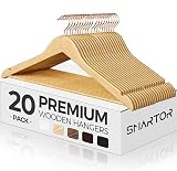 Smartor Wooden Hangers 20 Pack, Sturdy Coat Hangers for Closet, Quality Non Slip Hangers, Premium He