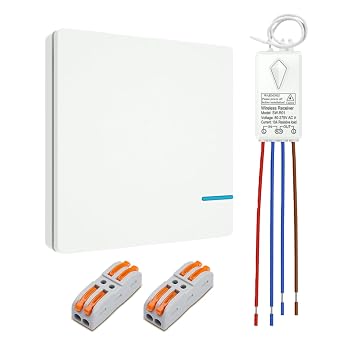 Thinkbee Wireless Light Switch Kit, Remote Wall Switch with Mini Receiver, IP66 Waterproof, Outdoor 1969ft Indoor 130ft for Ceiling Lights Lamps