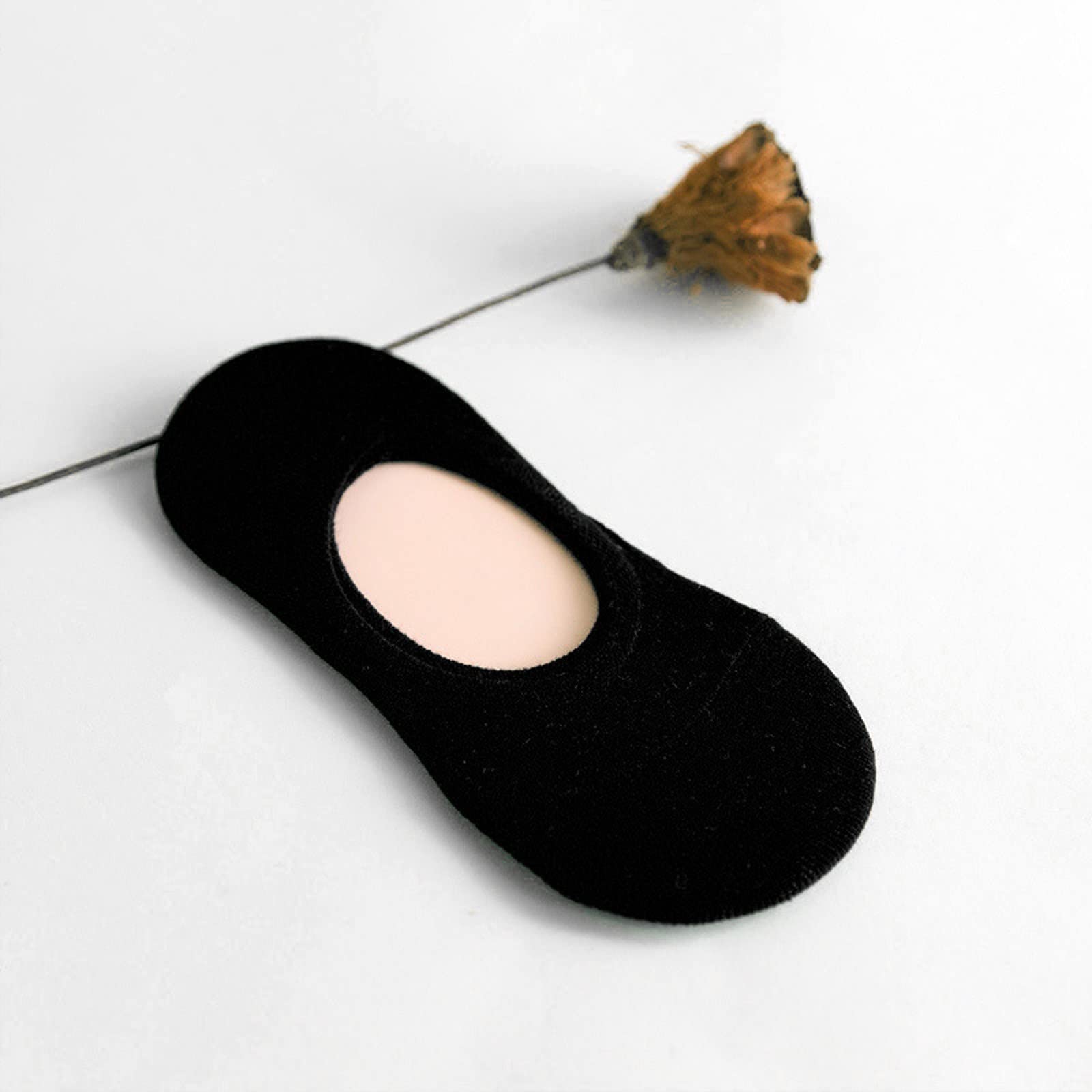 JOFOW Women's Solid Color Anti Slip Shallow Mouth Concealed Breathable Sports Casual Women's Boat Socks Yoga (Black, One Size)