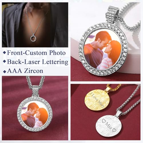 FaithHeart Custom Photo Necklace Personalized Picture Pendant for Women Men Round/Heart/Square/Wings/Evil Eye/Hamsa Hand/Key Pendant Necklaces Shiny Hip Hop Jewelry Delicate Packaging2