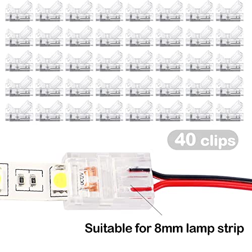40 Pieces Rgb Led Light Strip Connectors Unwired Gapless Solderless Adapter Terminal Extension Waterproof Led Light Adapter Transparent Led Strips Extensions, 5V 12V 24V (2 Pin, 8 Mm) #TOP1