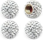 MECHCOS Car Wheel Tire Valve Caps, 4 Pack Crystal Rhinestone Car Tire Wheel Valve Stem Air Caps for Car Tire Accessories Universal for Cars, SUVs, Bicycle, Trucks and Motorcycles - White