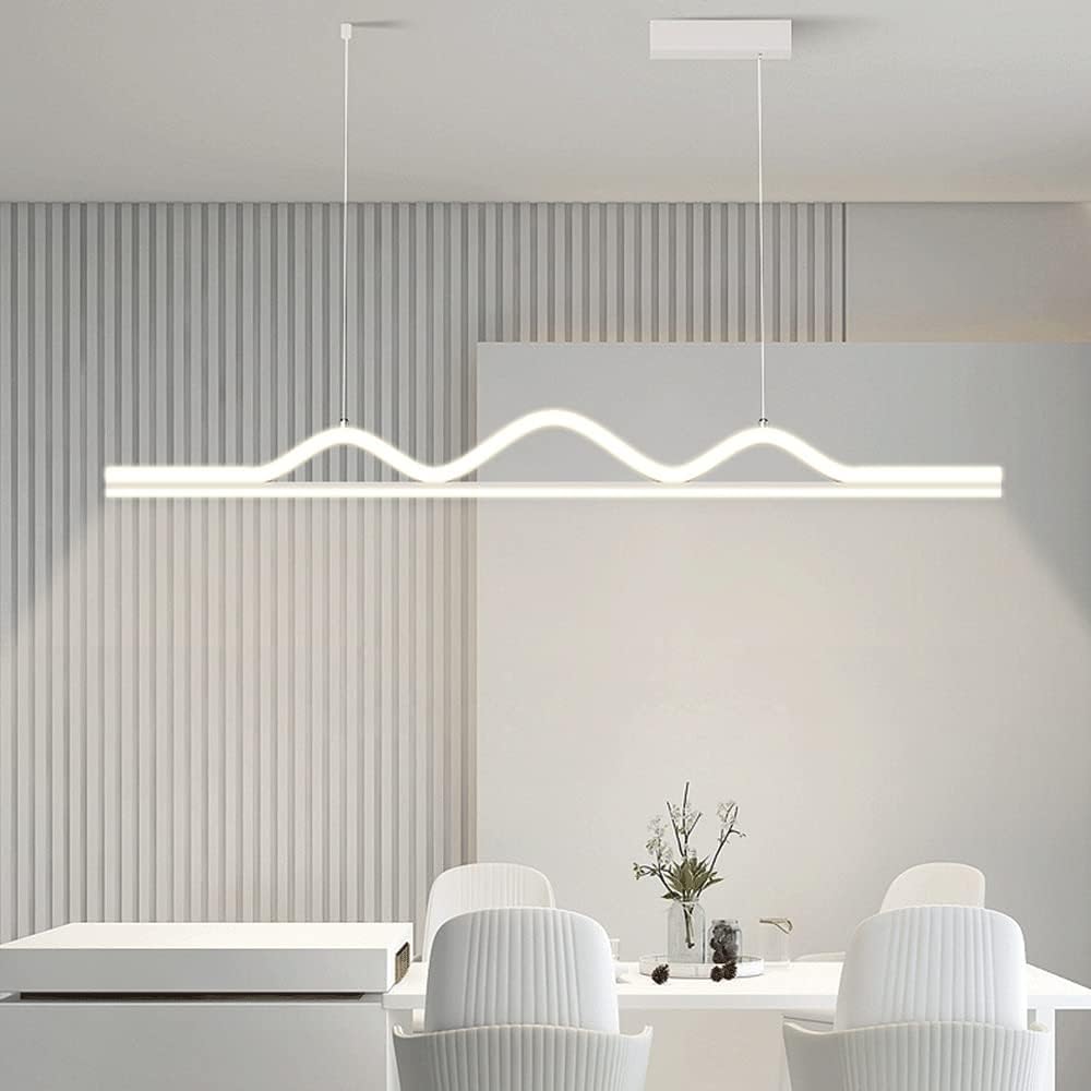 Suspension Linéaire Géométrique À Led Dimmable Pour Salle À Manger, Lampe Suspendue Longue Et Ultra-Mince En Métal Avec Abat-Jour En Silicone, Luminaires Modernes Et Minimalistes Pour Îlot Central (Bl
