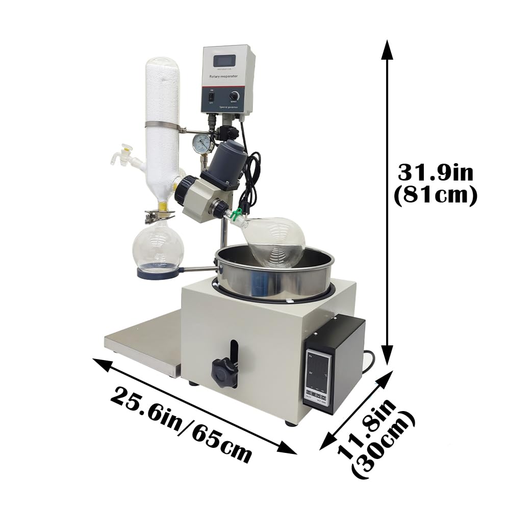 INTBUYING Rotary Evaporator 2L Lab Rotavapor with 1L Collecting Flask, 120mm Manual Lifting Heating Bath, 0-120rpm Speed Digital Display Vacuum Vaporizer for Purification Rotational Evaporation