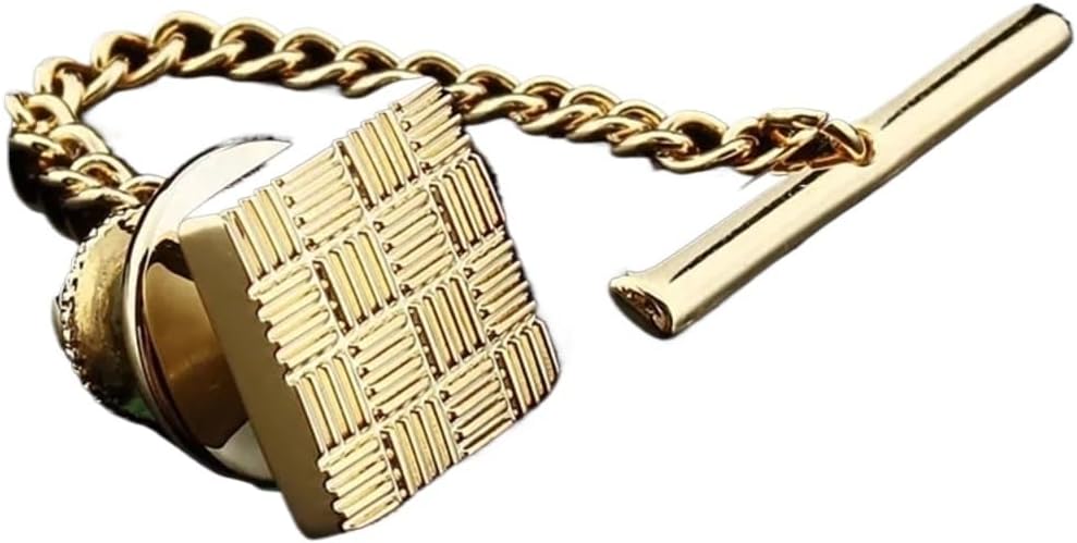 Classic Metal Clutch Pin Backs Tie Pin Golden Square Tie Tack with Chain