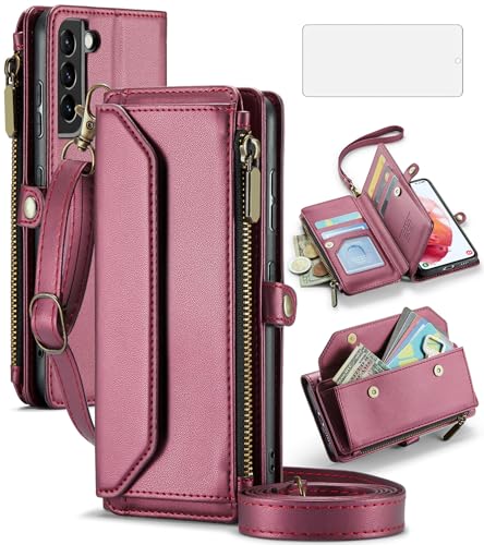 Coque portefeuille Samsung S21 pour femme active avec étui zippé et porte-cartes