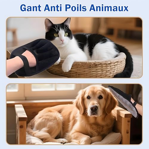 Lot de 2 Gant Poils Animaux Double Face Réutilisable – Gant Poil Chat & Chien, Gant de Toilettage pour Chat et Chien, Ramasse Poils Animaux, Gant Pour Enlever les Poils de Chat sur Meubles et Vêtement – Image 4