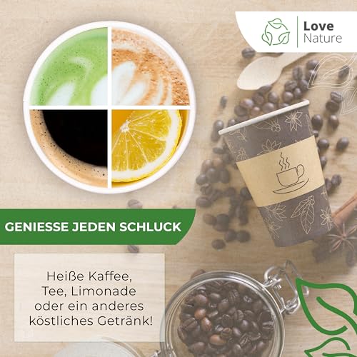 Love Nature Kaffeebecher to Go 250 ml 10 oz – Pappbecher 50 Stück – Coffee to go Becher - Einwegbecher zum Servieren von Kaffee, Tee, heißen und kalten Getränken