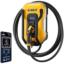 DEWALT Electric Vehicle Level 2 EV Charger up to 48 Amps 240V, App Control Bluetooth & Wi-Fi, CSA Certified Indoor/Outdoor Hardwired Wall Mounted Charging Station with 25 ft. Cable
