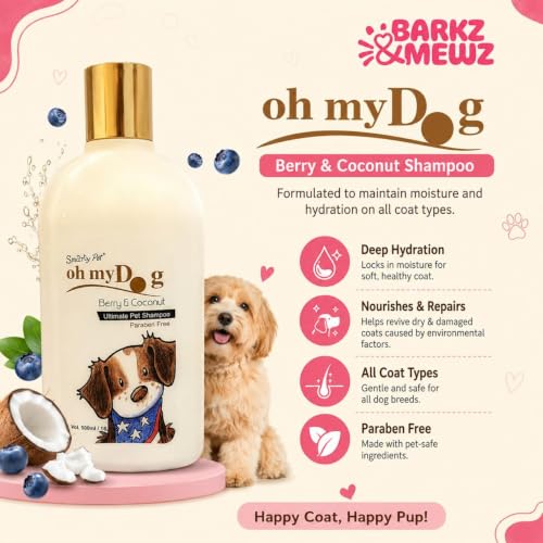 Image of Oh My Dog Smarty Pet Berry & Coconut Shampoo for Dogs and Puppies - 500ml | Paraben & Cruelty-Free Ultimate Pet Shampoo | Maintain Fur Moistured and Hydrated - by Barkz and Mewz (Berry & Coconut)