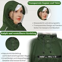 Andake Regenponcho Fahrrad Für Herren & Damen Wasserdicht Grün – Ansicht 5