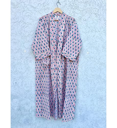 Image of Hand block print Cotton Kimono bikini cover up,Indian Hand block print Cotton Bath Robe,Swim Wear,Nighrwere Dressing Gown
