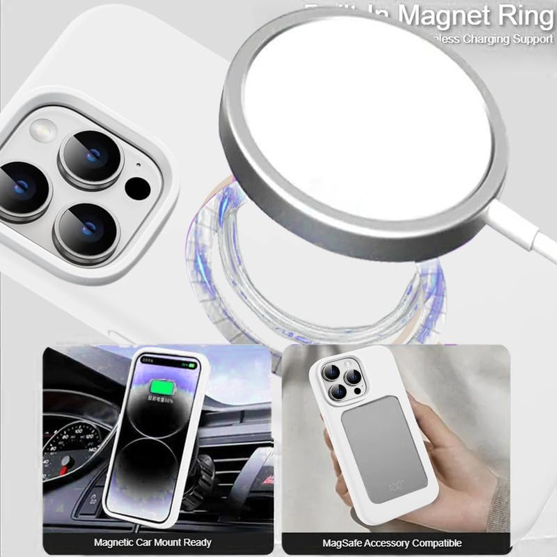 Image of LuxuryKase Silicone Magnetic Case for iPhone 15 Pro | Soft Microfiber Lining | MagSafe Support | Shockproof Protective Cover | Precise Cutouts | Slim Fit Design - White