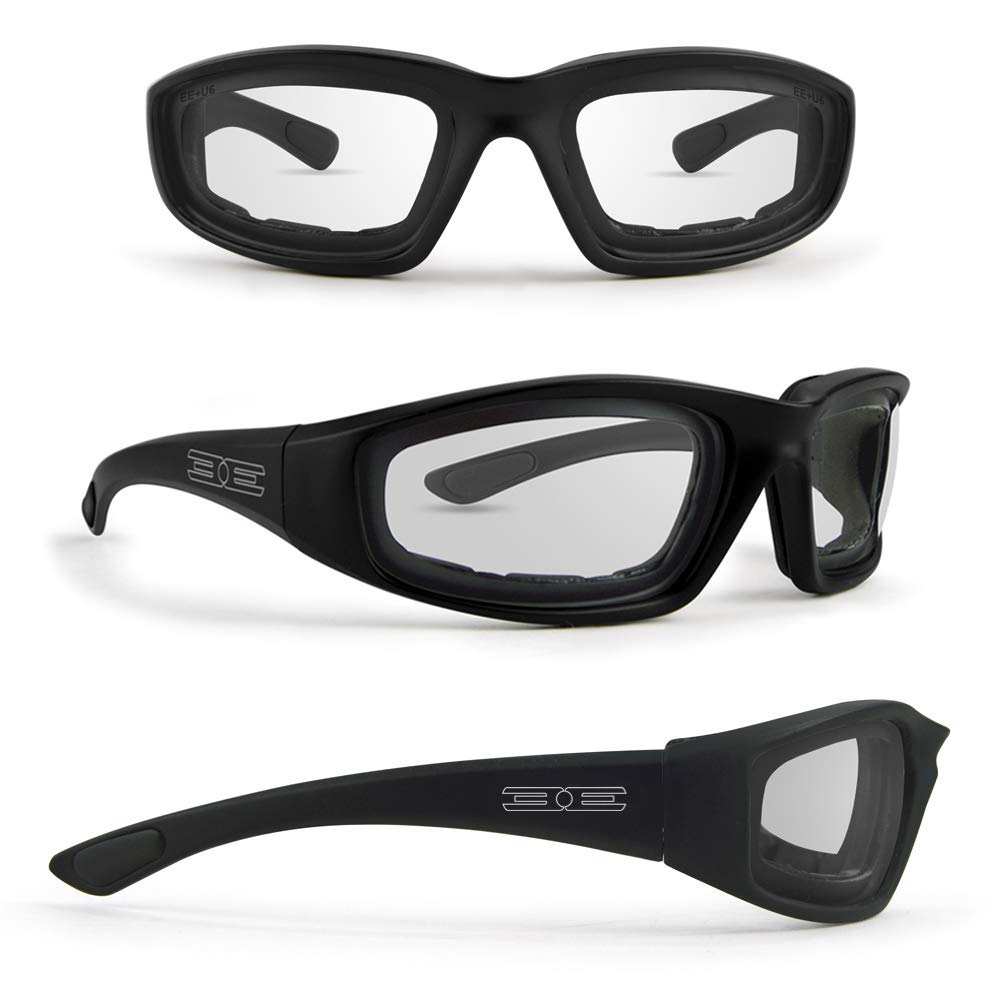Epoch Eyewear 2 Pair Foam Padded Motorcycle Sunglasses - Black Frames with Smoke & Clear Lenses