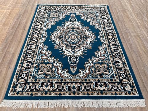 Image of TTC THREAD & TEXTURE CARPET Traditional Comfort: Power-Loomed Carpets for Living Room- Every Space Area Rug Color Blue Size 6x8 Feet (180x235cm)