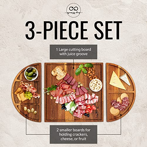 Magnetic Large Charcuterie Board Set - Acacia Wood Round Cheese Board Set - Unique Wooden Charcuterie Boards Extra Large - Cheese Tray Platter For Wine Party - Housewarming Wedding Gifts For Couple #TOP3