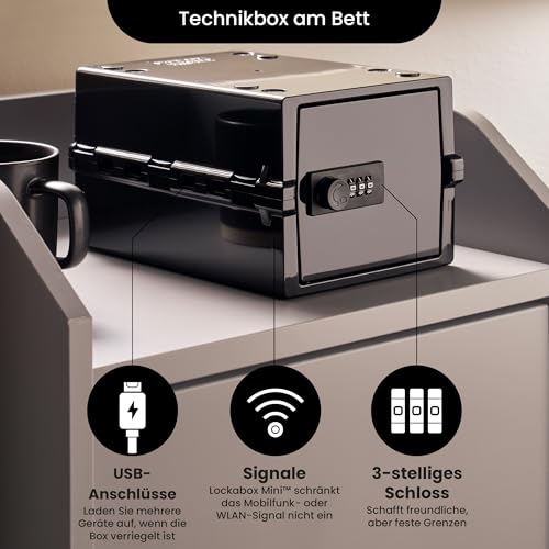 Lockabox Mini™ | Kleine abschließbare Box mit Zahlenschloss (A5-Größe) | Mini-Aufbewahrungsbox für kleine Medikamente, Snacks & Mobiltelefone | Außenmaße 22,3 x 15,4 x 12 cm (Jet)