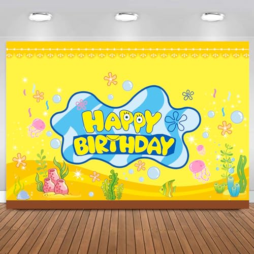 Cartoon Sponge Birthday Party Decorations Sponge Birthday Banner for Sponge Bob Birthday Party Backdrop Photo Background Wall Decor Sponge Party Supplies