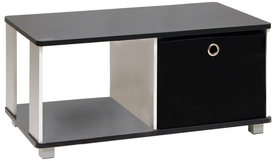 Furinno Coffee Table with Bin Drawer, Black & White Black Bin Storage