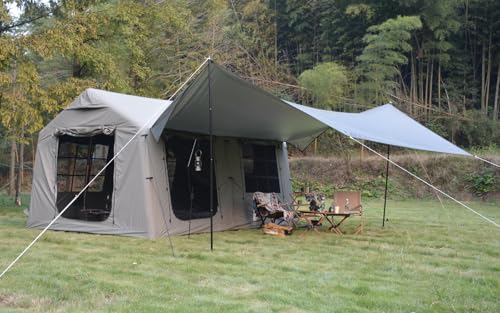 Carpa inflable para camping con toldo beige 9.8 x 13 ft miniatura 3