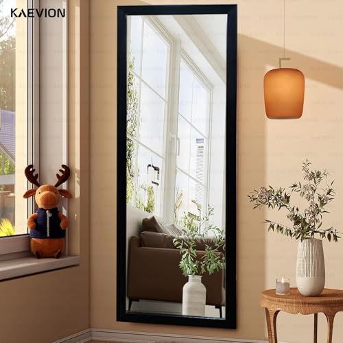 Image of 4.25Ft Full Length Rectangular Solid PVC Framed Wall Hanging Mirror | Black Wall Mirror for Living Room Bedroom Vanity | Dressing Long Mirror for Wall