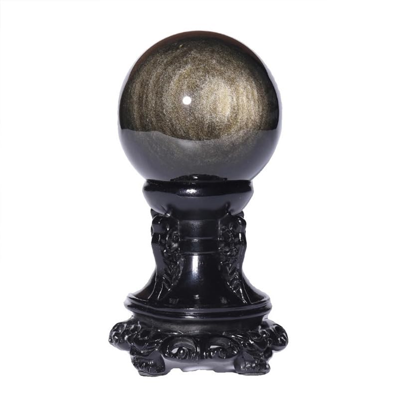 Boule d'obsidienne dorée 70mm en quartz noir poli de qualité supérieure