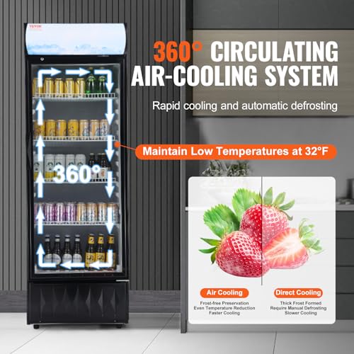 Image of VEVOR Commercial Merchandiser Refrigerator, 9.7 Cu.Ft / 275L Beverage Refrigerator Cooler Merchandiser, Glass Door Display Refrigerator Upright Fridge with 4 Adjustable Shelves, Customizable Lightbox