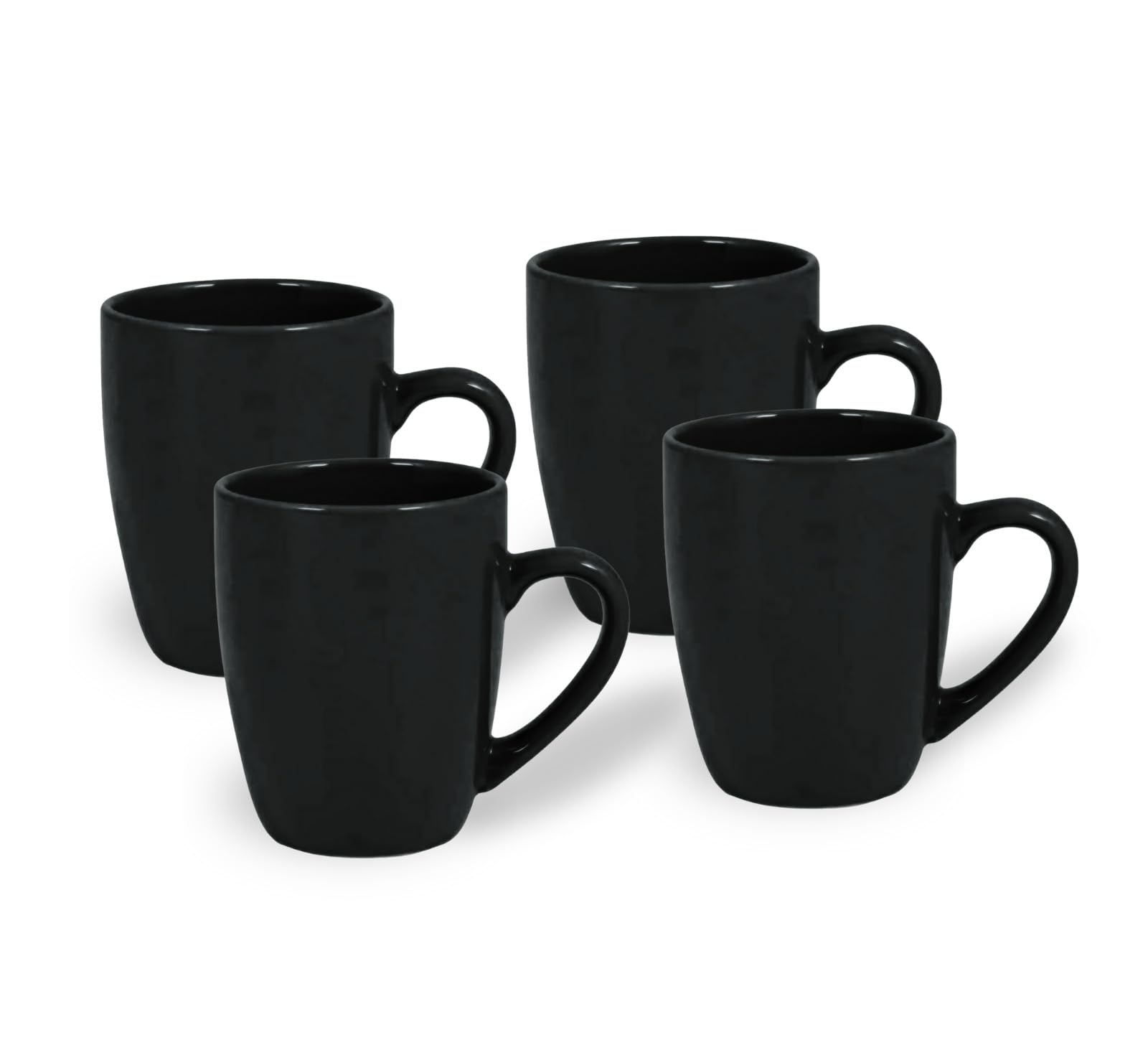 FEELINGS Stoneware Mug Set of 4 - Black, 360ml | Ceramic Coffee Mug Set for Tea, Coffee, and Hot Beverages | Microwave & Dishwasher Safe