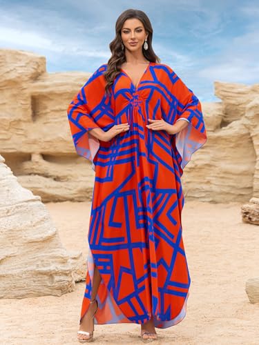 Image of KEYLORTING Plus Size Kaftan Dress Women, African Moo Moo Print Caftan, Batwing Dress, Beach Cover Up for Party and Loungewear