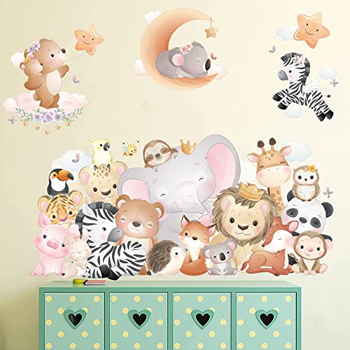 Supzone Cartoon Animal Wall Stickers Cute Forest Animal Wall Decals Elephant Giraffe Jungle Wall Decal For Kids Baby Nursery Playroom Bedroom Wall Decor #TOP5