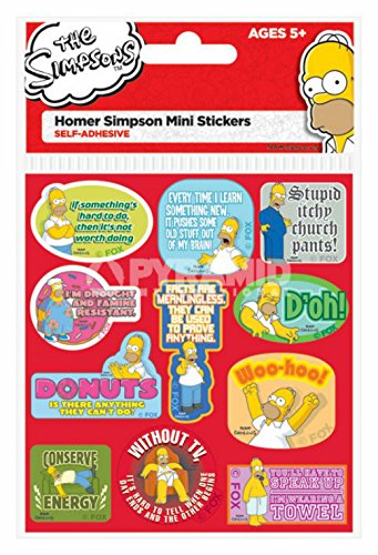 Pyramid International Homer Simpson Cartoon Sticker Sheet, Yellow, Matte, Single Use, Walls, Vehicles, Smooth Surfaces