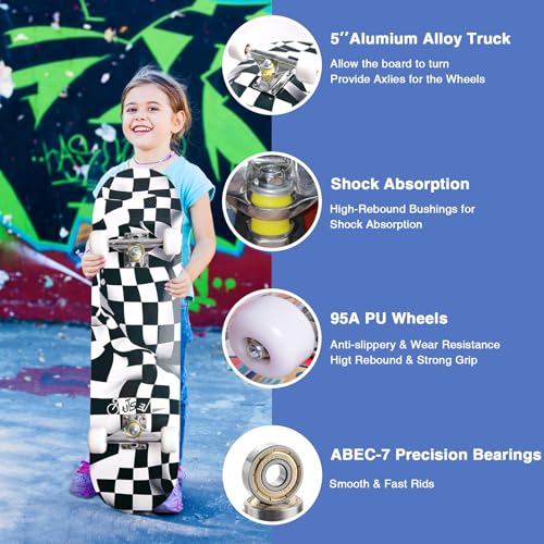 Image of Skateboards for Beginners Kids Boys Girls and Adults,31''x8'', 7-Layer Maple, Double Kick Concave, Fascinating Cool, Solid&Durable