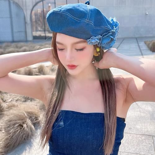 Boina para mujer estilo francés en mezclilla azul claro miniatura 2