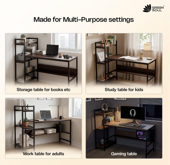 Image of Green Soul Harmony Computer Table for Home PC | Office Table for Home for Students and Adults | 3-Years Assurance | Rolex Brown | Installation Provided