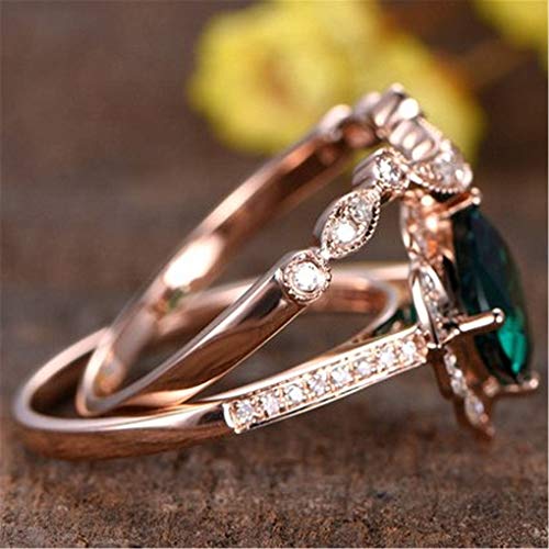 WANGYUSHENG Rose Gold Tone Cushion Emerald CZ Engagement Rings for Women Cubic Zirconia Promise Halo Engagement Ring Set (US Size 7)4