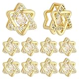 HOBBIESAY 10 colgantes de estrella de David, 12 x 11 x 5,3 mm, con circonita giratoria, colgante de hexagrama, pequeño latón chapado en oro, para pulsera, collar, fabricación de joyas, dorado
