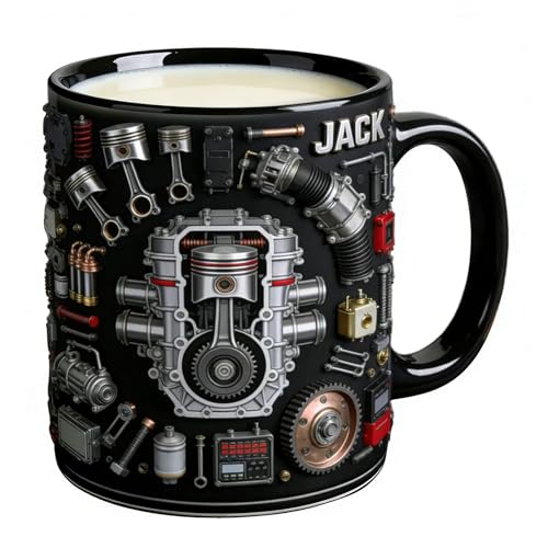 Xasbseulk Keramik-Kaffeetassen | Realistische mechanische Tasse – Keramiktasse mit rutschfestem Griff – für Zuhause, Büro, Männer, Freund, Autoliebhaber, Valentinstag