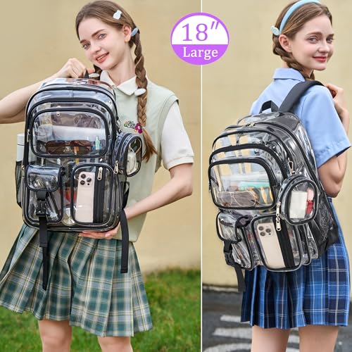 YOJOY Clear Backpack for School,18 Inch Extra Large Heavy Duty Bookbag for Girls and Boys,Durable See Through PVC Transparent School Backpack for Travel(Black) by YOJOY - Used condition - Image 2