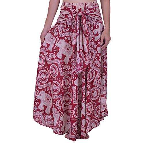 Lofbaz Women's Long Bohemian Maxi Skirt Hippie Gypsy Boho Dress - Elephant 3 Burgundy OS4