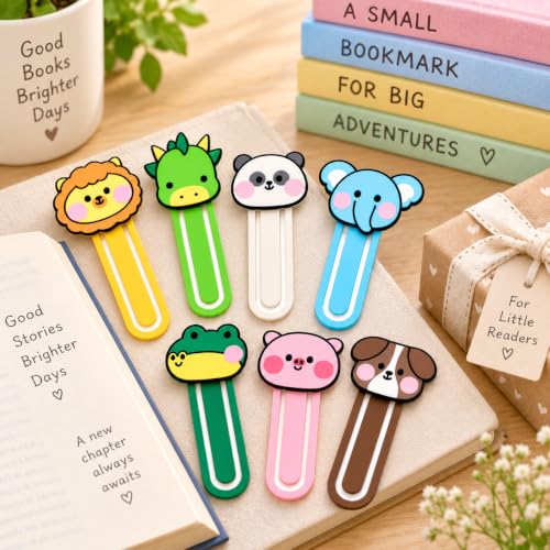 Image of 7 Pack Kawaii Animal Bookmarks Set | Cute Design | Durable & Waterproof