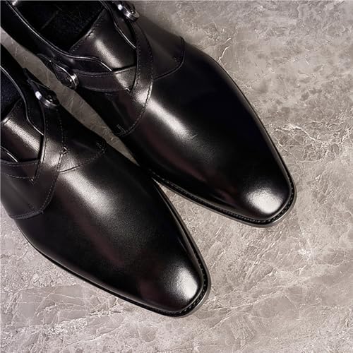 Mens Cowhide Single Layer Buckle Strap Slip on Loafer Cap Toe， Leather Oxford Business Casual Comfortable Dress Shoes for Men2