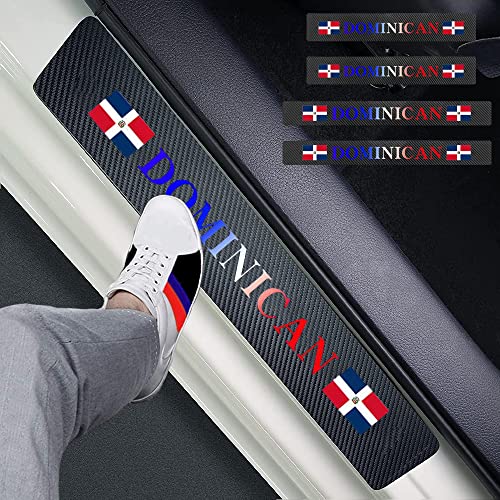 FLAGSP 4pcs Dominican Flag Carbon Fiber Car Door Front/Rear Sill Plate Protectors, Sticker Decorative Entry Guard Threshold Scratch Pad Film for Auto Truck SUV Accessories (Dominian Flag) (MKT*4)