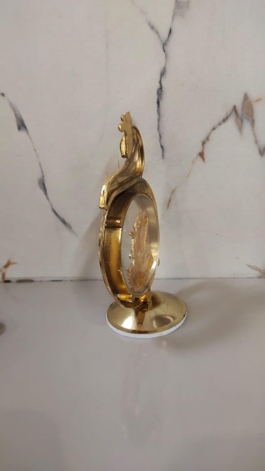 Pooja crafty hands shree nath Ji Decorative Gold-Plated Peacock Design Stand with Crystal-Studded Religious Deity Motif, Traditional Indian Style 1