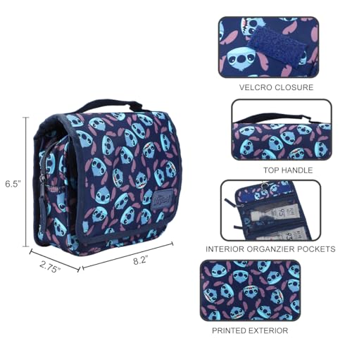 Bioworld Disney Stitch Character Heads All-Over Print Blue 8.2" Folding Hanging Toiletry Kit4