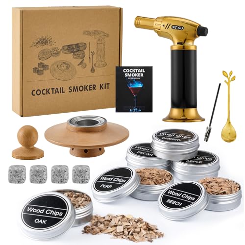 Jettory Cocktail Smoker Set – Whiskey Räucher-Set mit 6 Holzsorten & Taschenlampe – Rauchgenerator für Cocktails und Whisky – Ohne Butan (separat erhältlich)